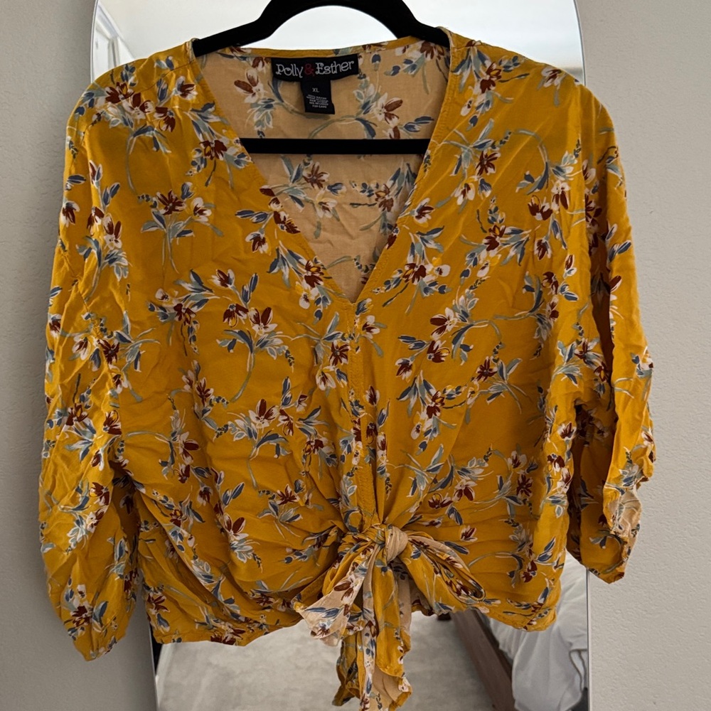 Polly & Esther Mustard Floral Blouse
